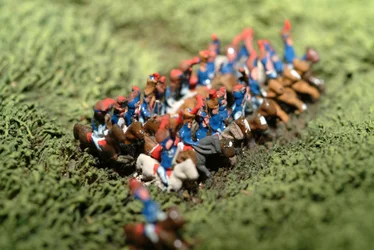 Diorama van de Slag bij Waterloo met troepen gepositioneerd zoals om 19.45 uur op 18 juni 1815 (detail)